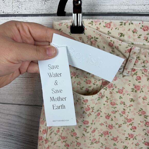 Boyish Women's High Rise Tommy Desert Rose Floral Ivory Straight Jeans Size 30 - Picture 3 of 10